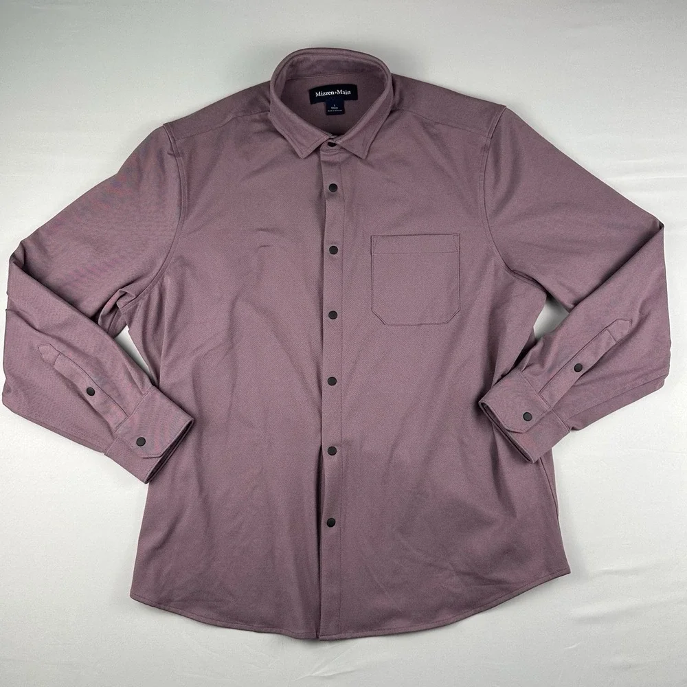 Mizzen Main‎ Men's Pink Performance Stretch Snap Button Long Sleeve Size Large